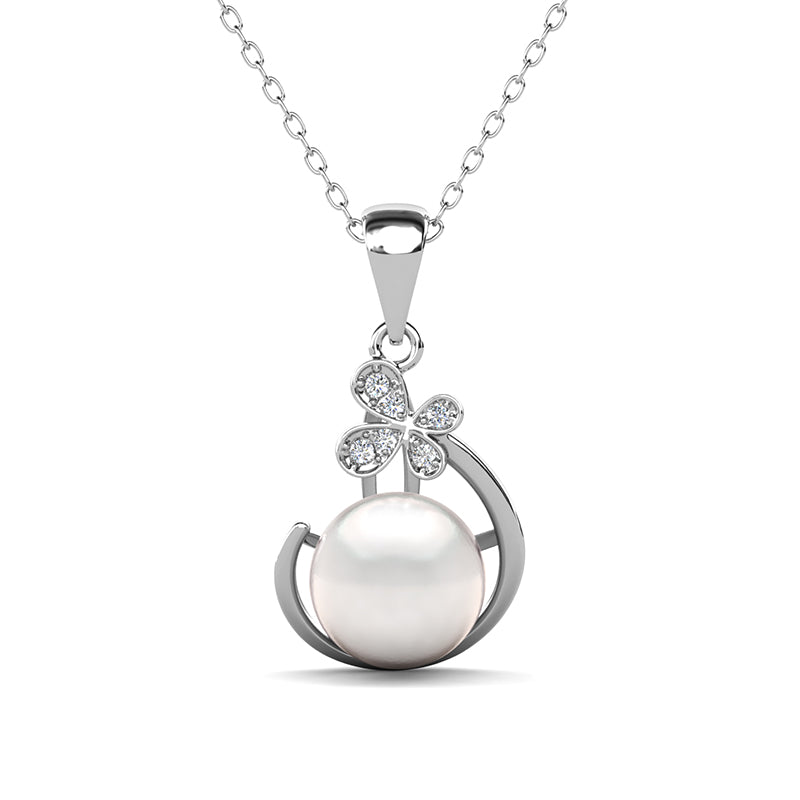 Dainty Lucky Clover Moon Frame Pearl Necklace Swarovski Crystal For Women/ DP0877