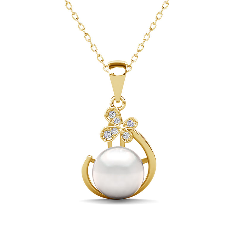 Dainty Lucky Clover Moon Frame Pearl Necklace Swarovski Crystal For Women/ DP0877