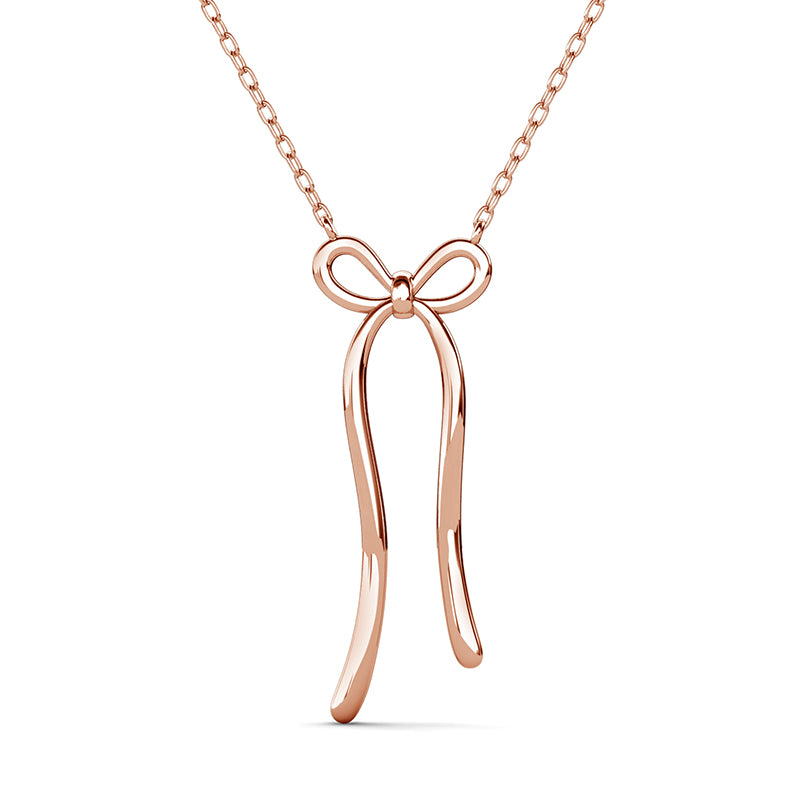 18K Gold Plated Long Drop Polished Ribbon Bow Necklace, Minimalist Bow Pendant For Women / DP0883