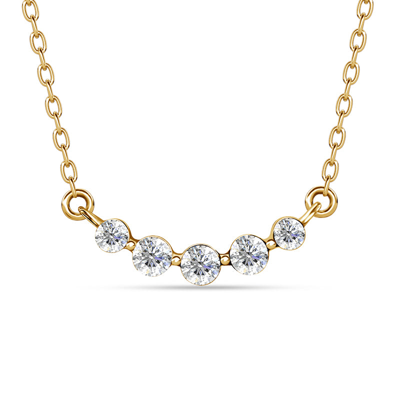 Five Stone Swarovski Crystal Curved Bar Necklace, Dainty Smile Pendant Jewelry For Women / DP0888