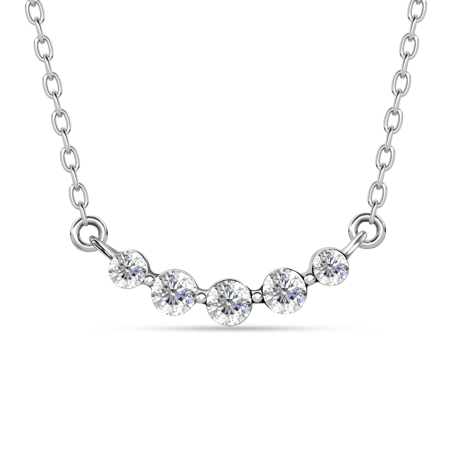 18K White Gold Plated Graduated Crystal Smile Pendant / DP0888