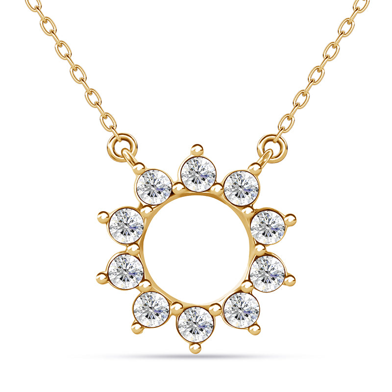 Sunburst Halo Swarovski Crystal Circle Necklace, Nickel-Free Gold Plated Jewelry / DP0890