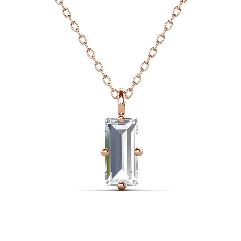 Classic Baguette-Cut Crystal Necklace with 4-Prong Setting,Minimalist Jewelry/ DP0894