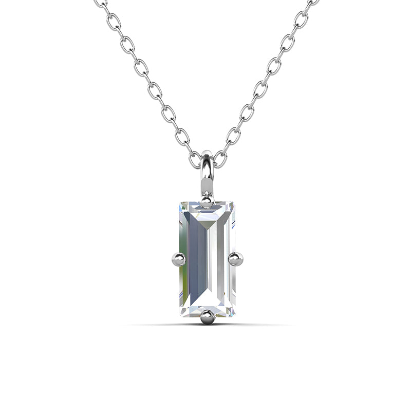 Classic Baguette-Cut Crystal Necklace with 4-Prong Setting,Minimalist Jewelry/ DP0894