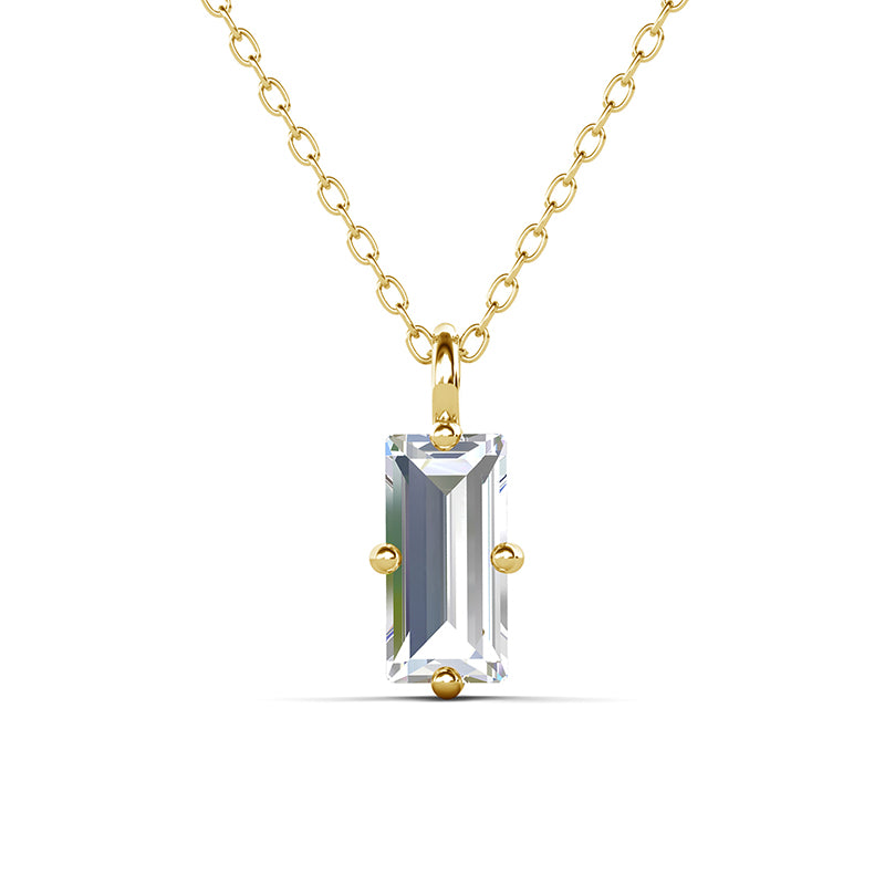 Classic Baguette-Cut Crystal Necklace with 4-Prong Setting,Minimalist Jewelry/ DP0894