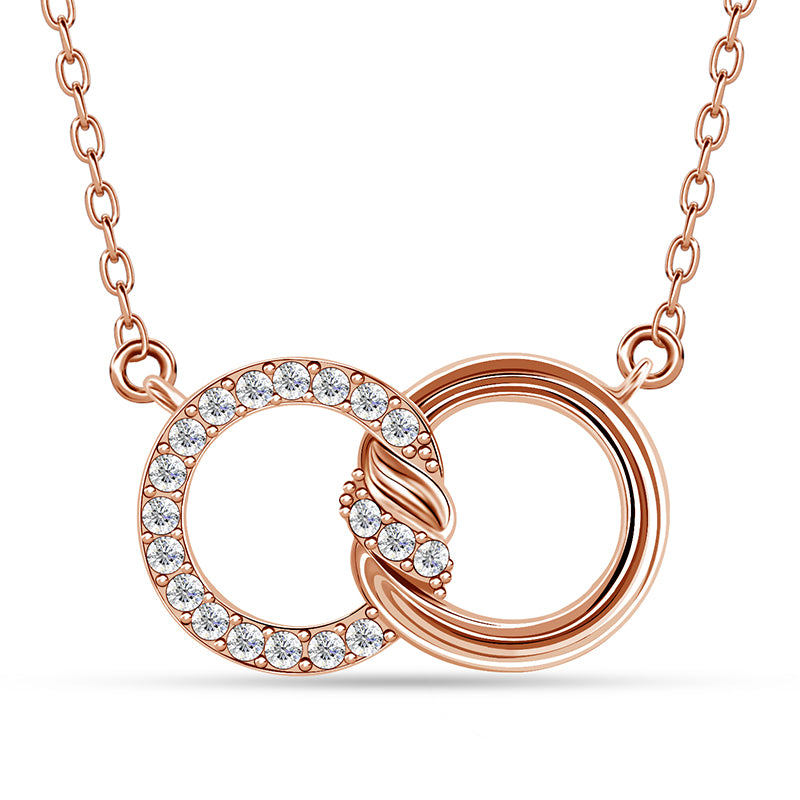 Timeless Interlocking Double Circle Necklace with Crystals，18K White Gold Plated Copper / DP0896