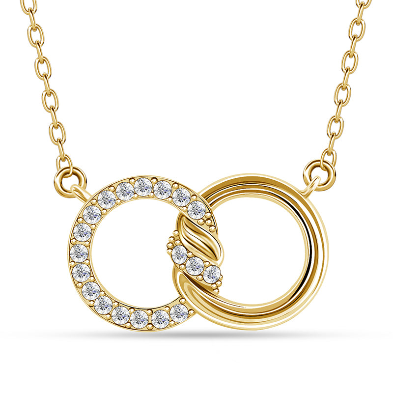 Timeless Interlocking Double Circle Necklace with Crystals，18K White Gold Plated Copper / DP0896