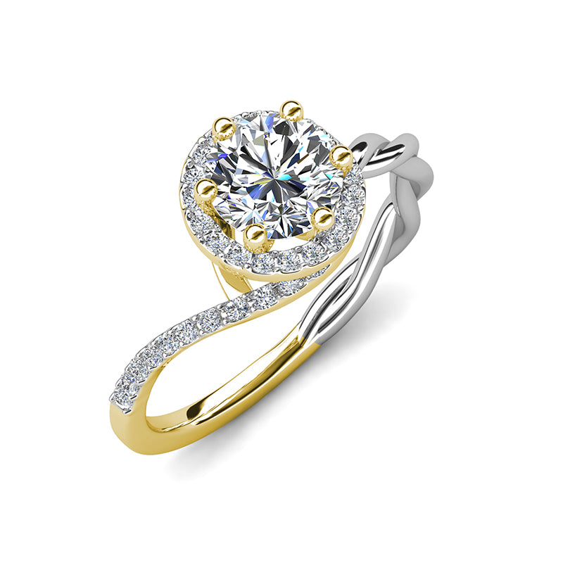 18K Gold plated Six Prong Halo Twisted Vine Ring Romantic Bridal Jewelry/ DR0127