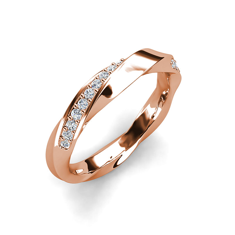 Single Twist Half Pave Band Nickel Free Gold Plated Single Row Micro Pave Dainty Wedding Stack Ring/ DR0131