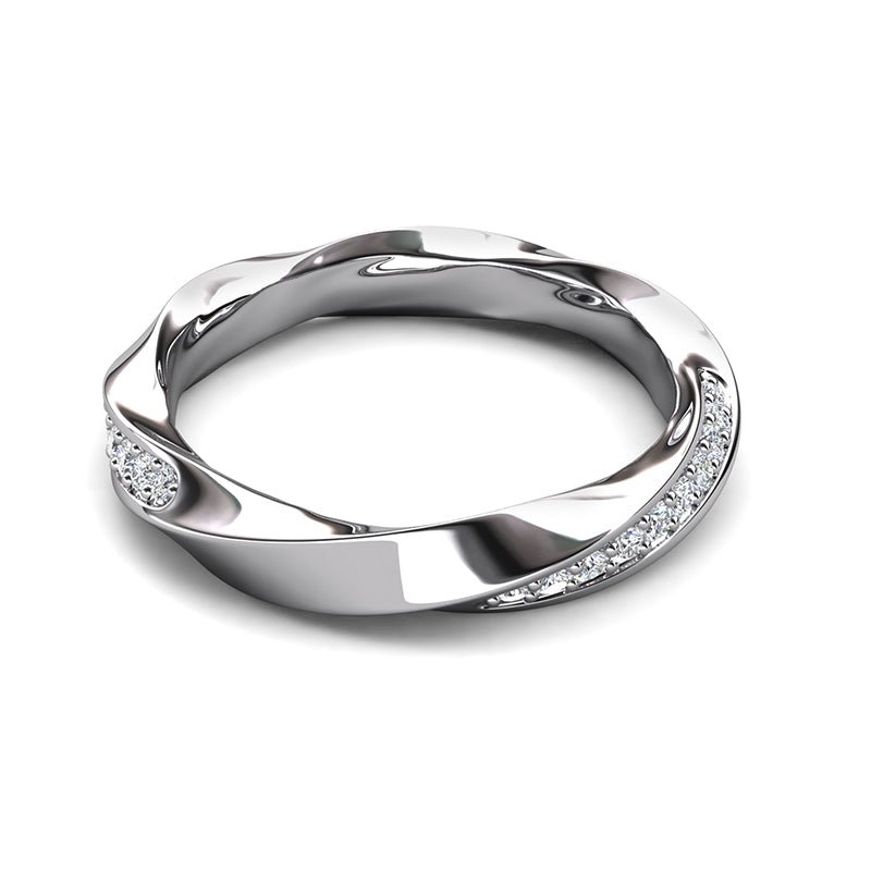 Single Twist Half Pave Band Nickel Free Gold Plated Single Row Micro Pave Dainty Wedding Stack Ring/ DR0131