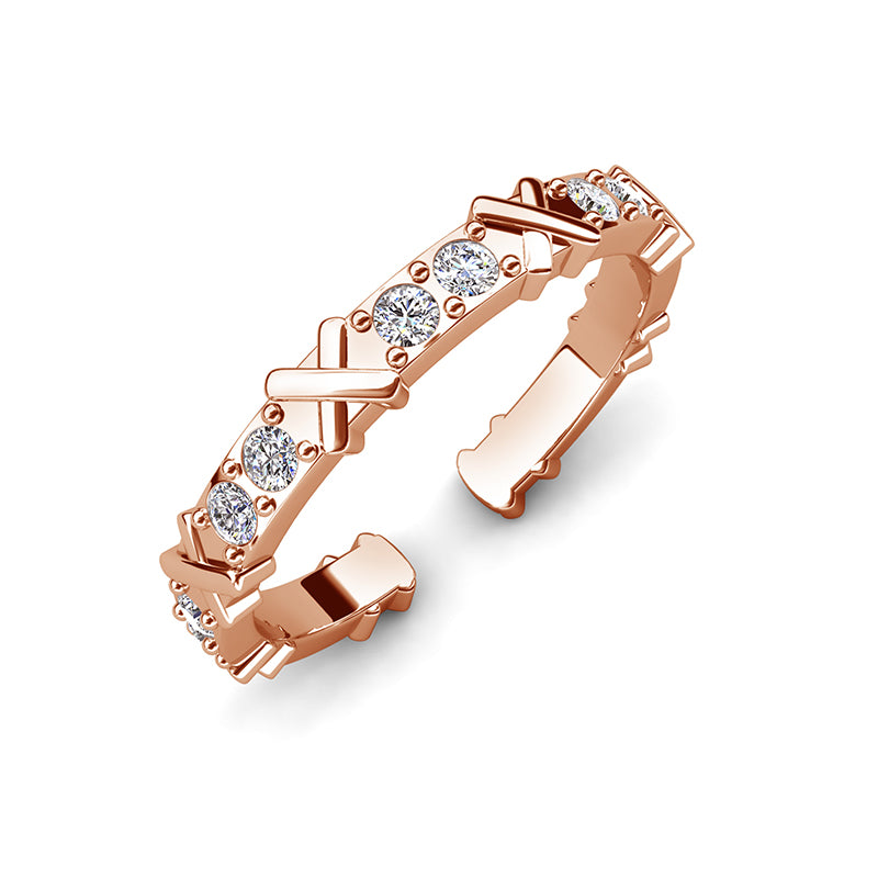 X Cross Multi Stone Ring Nickel Free Copper Polished Twisted Shank Open Fit Everyday Band / DR0133