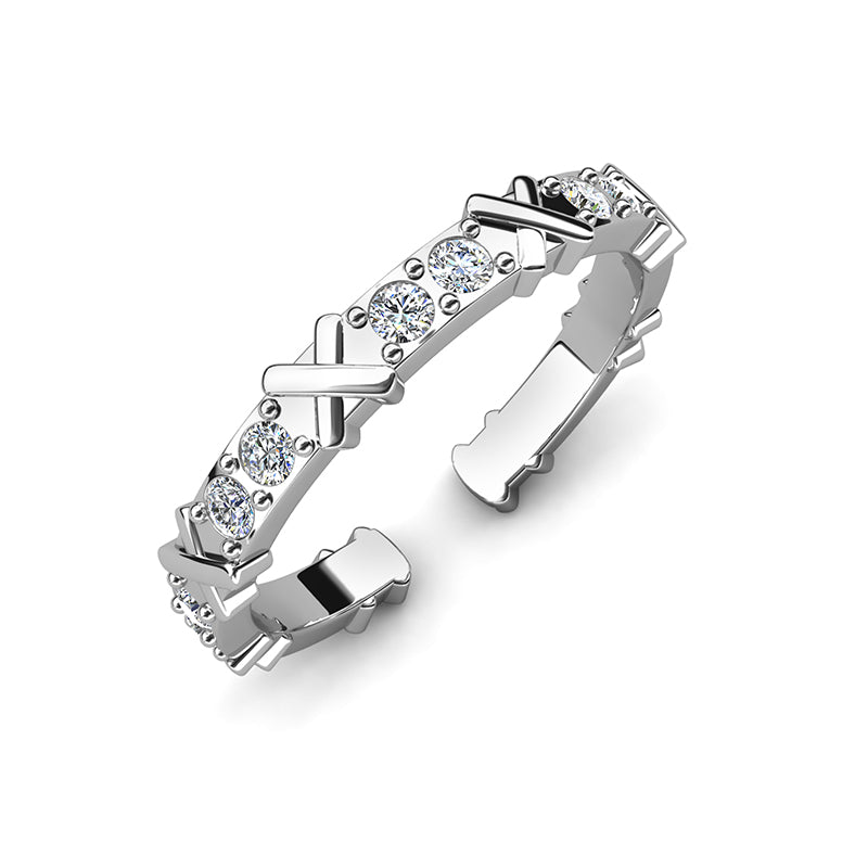 X Cross Multi Stone Ring Nickel Free Copper Polished Twisted Shank Open Fit Everyday Band / DR0133