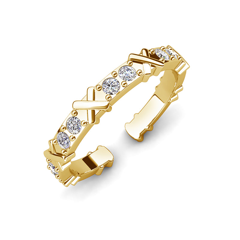 X Cross Multi Stone Ring Nickel Free Copper Polished Twisted Shank Open Fit Everyday Band / DR0133