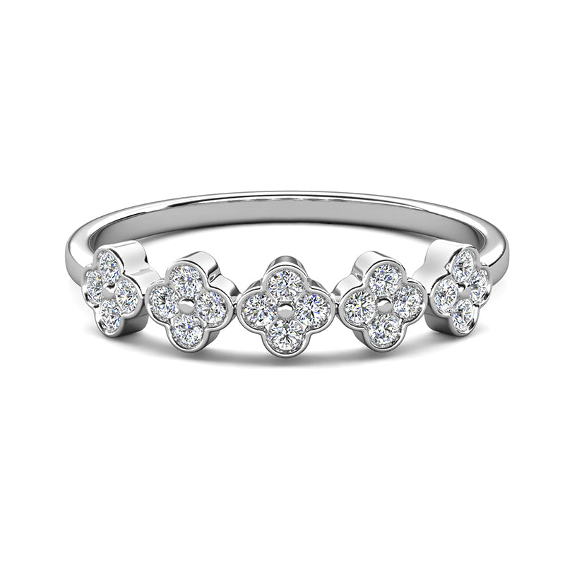 Dainty 4 Clover Floral Stacking Ring Sparkling Swarovski Crystal Good Luck Jewelry / DR0156
