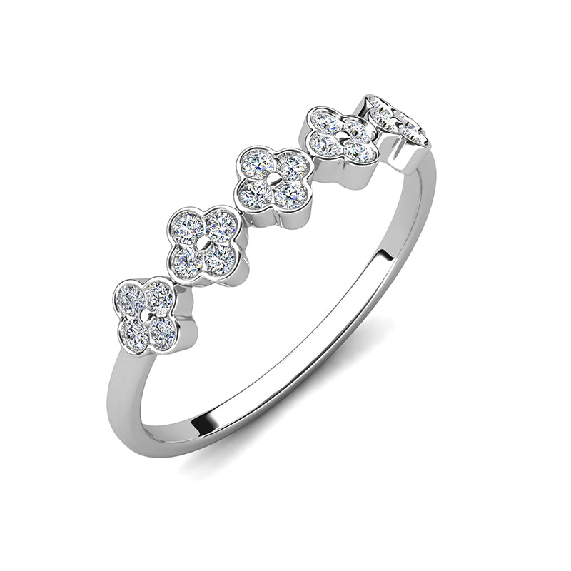 18K White Gold Plated Nickel-Free  Lucky Four-Leaf Clover Stackable Ring / DR0156