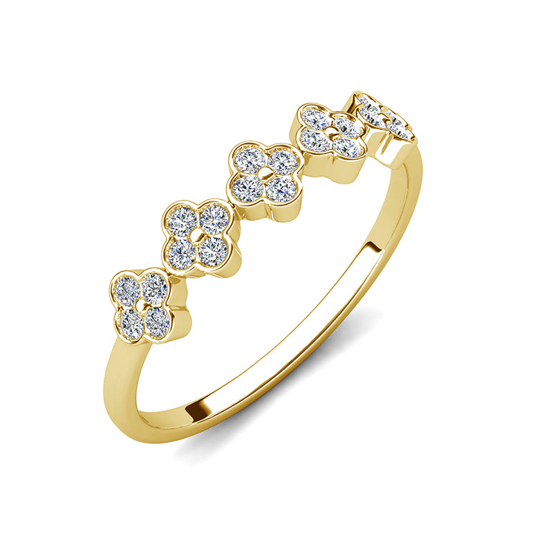 Dainty 4 Clover Floral Stacking Ring Sparkling Swarovski Crystal Good Luck Jewelry / DR0156