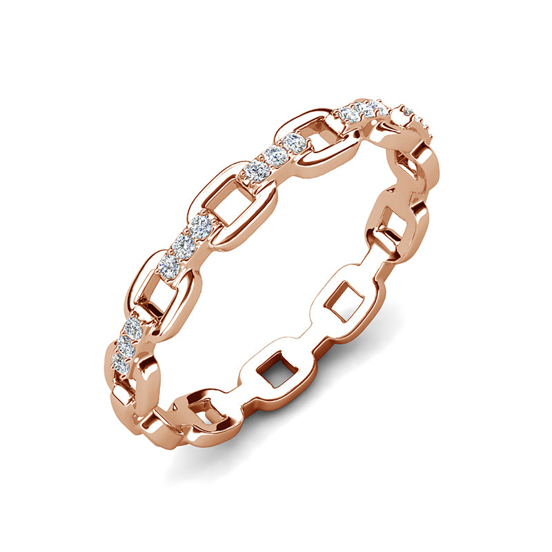 18K Gold Plated Chain Link Ring with Swarovski Crystals ，Copper Base Minimalist Band / DR0160