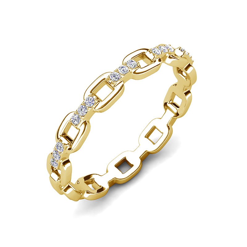 18K Gold Plated Chain Link Ring with Swarovski Crystals ，Copper Base Minimalist Band / DR0160