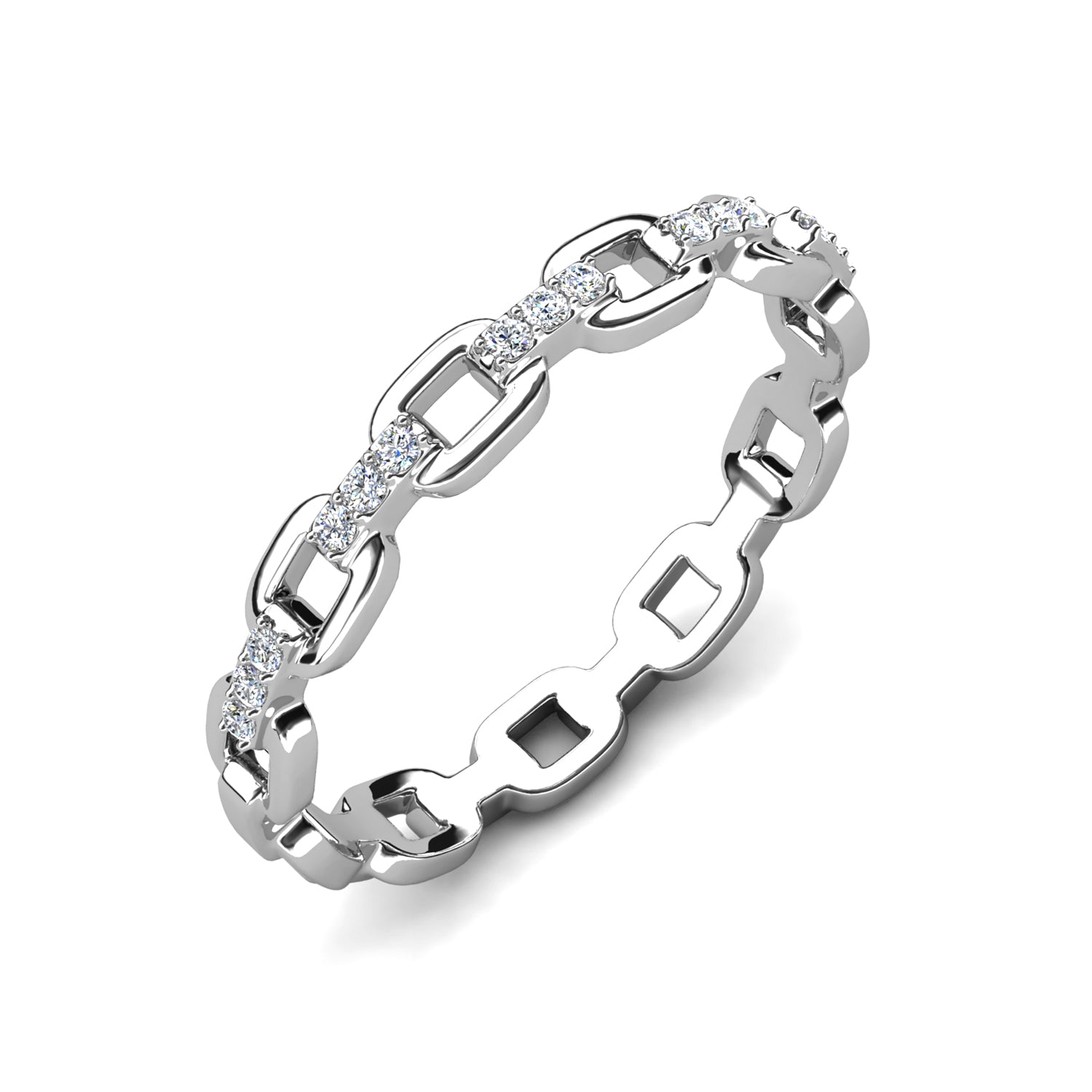 18K White Gold Plated Swarovski Crystal Chain Link Ring / DR0160