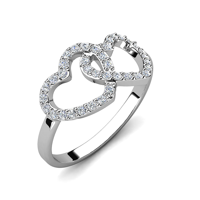 Interlocking Double Heart Ring Nickel Free Gold Plated Full Pave Outline Dainty Thin Band With Swarovski Crystals/ DR0161