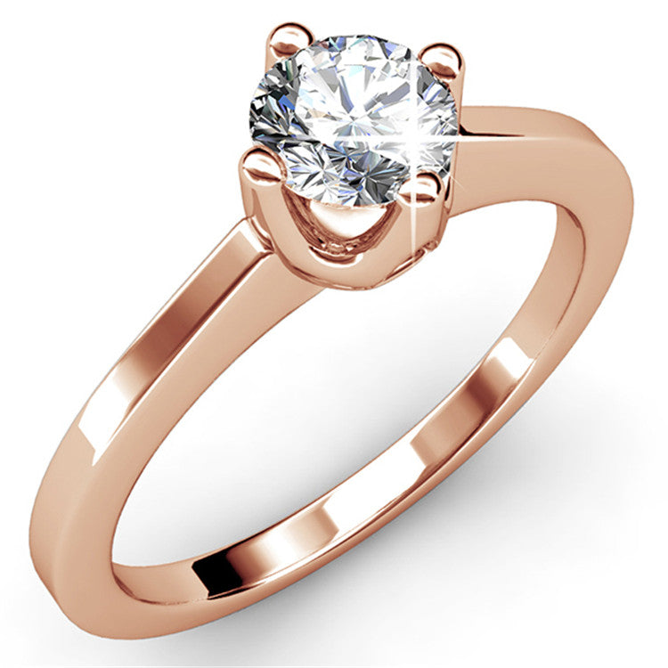 Timeless 4-Prong Solitaire Swarovski Crystal Ring Classic Engagement & Promise Ring/ DR0165