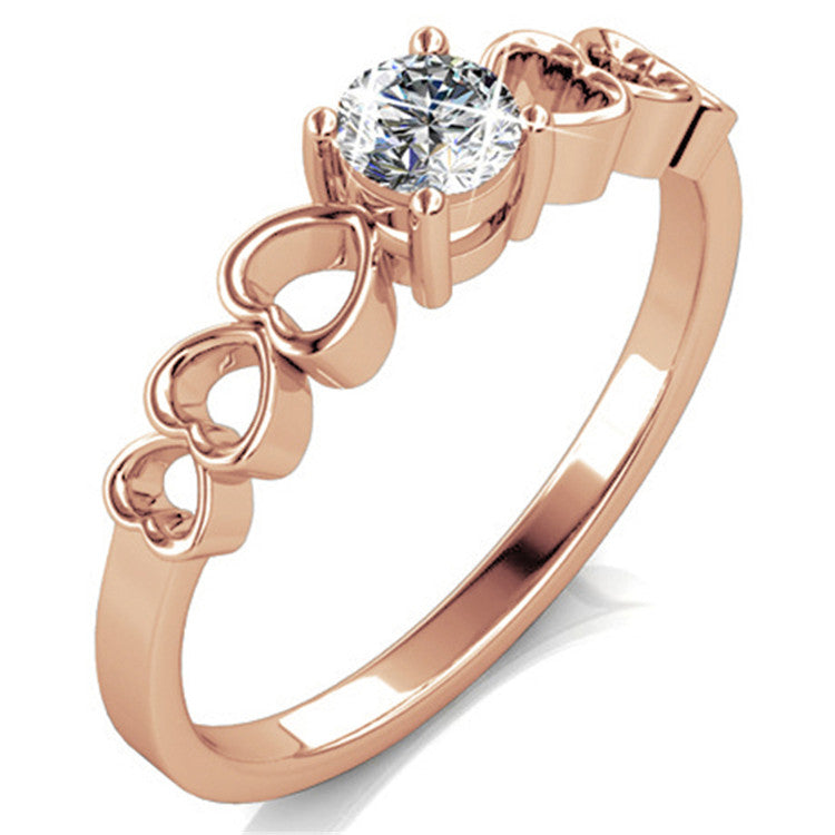 Elegant Swarovski Crystal Heart Cutout Ring 18K White Gold Plated Hypoallergenic Solitaire Ring/ DR0166