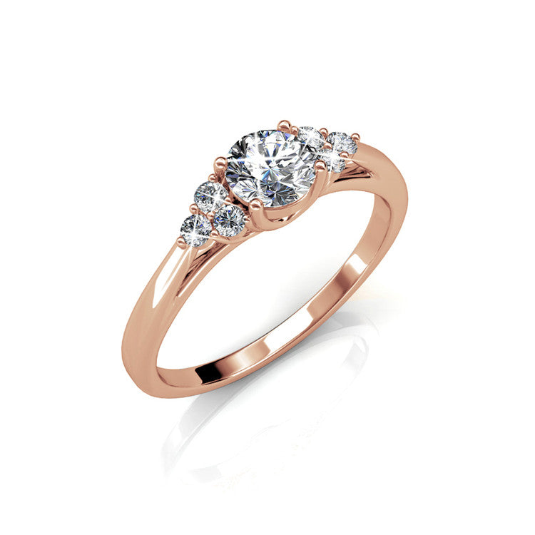 Chic Bridal-Style Graduated Crystal Ring 18K White Gold Plated Tarnish-Free & EU Compliant/ DR0168
