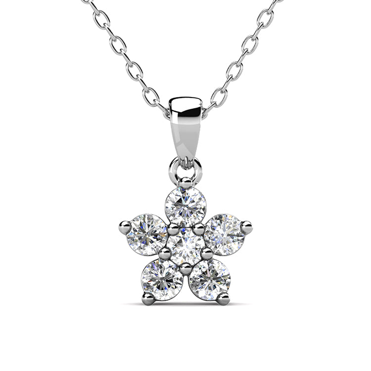 Radiant 5-Stone Flower Pendant Necklace Large Solitaire Petals with Minimal Metal Setting/ DP0749