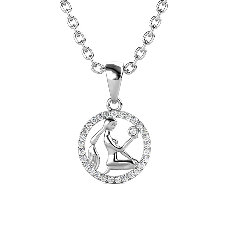 Dainty Aquarius Zodiac Charm 18K White Gold Plated Copper Sparkling Swarovski Crystal Necklace/ DP0665