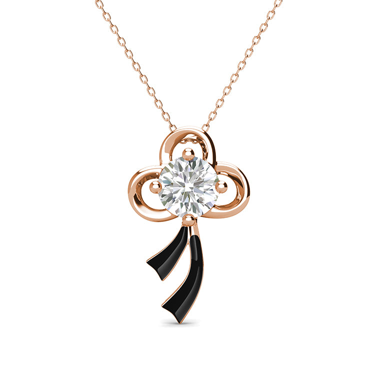 Charming Bow & Ribbon Solitaire Pendant Necklace 18K White Gold Plated Copper Coquette Jewelry / DP0795
