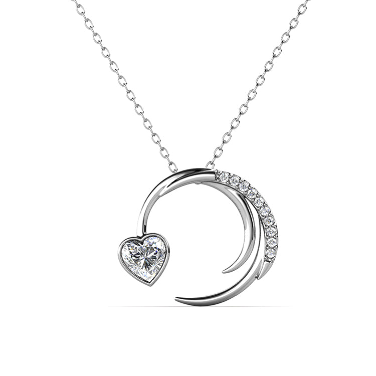18K Gold Plated Trendy Crescent Moon & Heart Crystal Pendant Necklace / DP0777