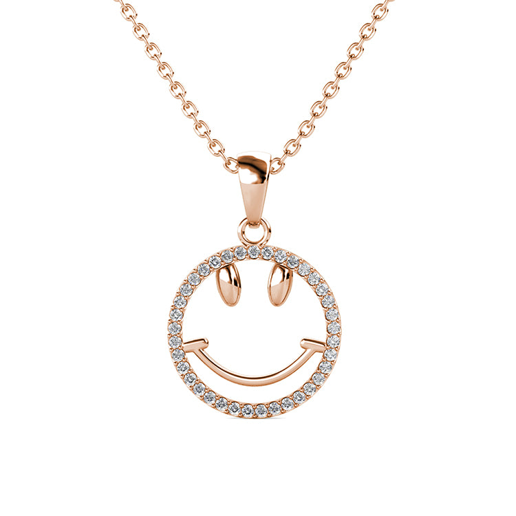 Happy Smiley Face Necklace with Swarovski Crystals Halo Perfect Birthday & Friendship Gift/ DP0758