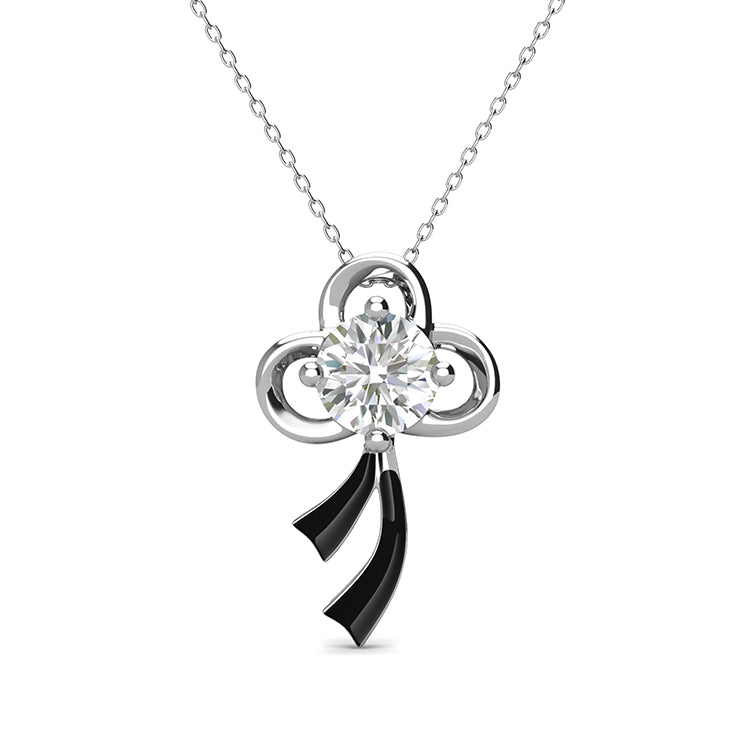 Charming Bow & Ribbon Solitaire Pendant Necklace 18K White Gold Plated Copper Coquette Jewelry / DP0795