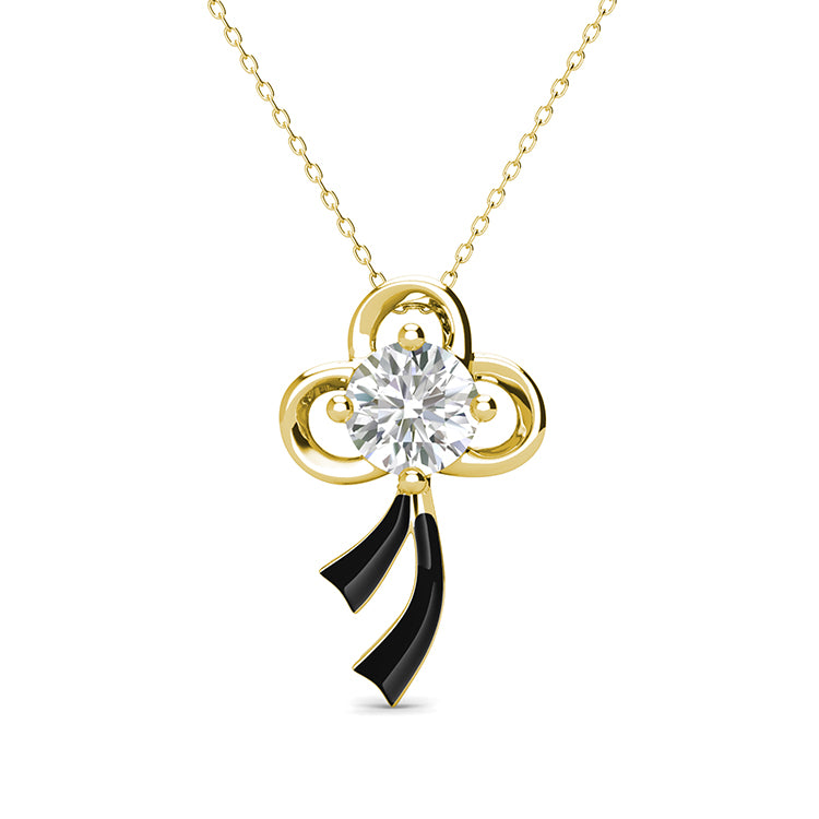 Charming Bow & Ribbon Solitaire Pendant Necklace 18K White Gold Plated Copper Coquette Jewelry / DP0795