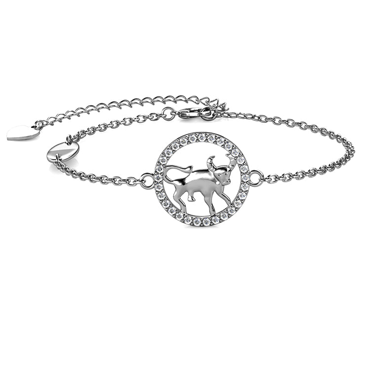 Taurus Spirit Guardian Crystal Bracelet 18K White Gold Plated Hypoallergenic Charm/ DB0211