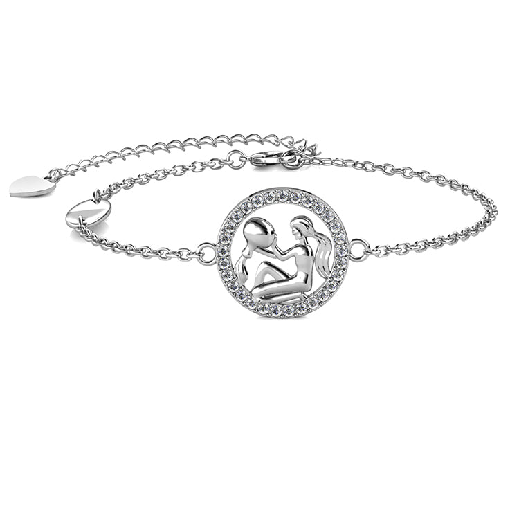 Independent Spirit Aquarius Zodiac Swarovski Crystal Bracelet Sparkling Halo Medallion Charm/ DB0214