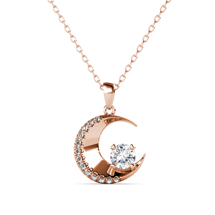 Romantic Crescent Moon & Crystal Star Pendant Elegant Everyday Layering Jewelry  / DP0775