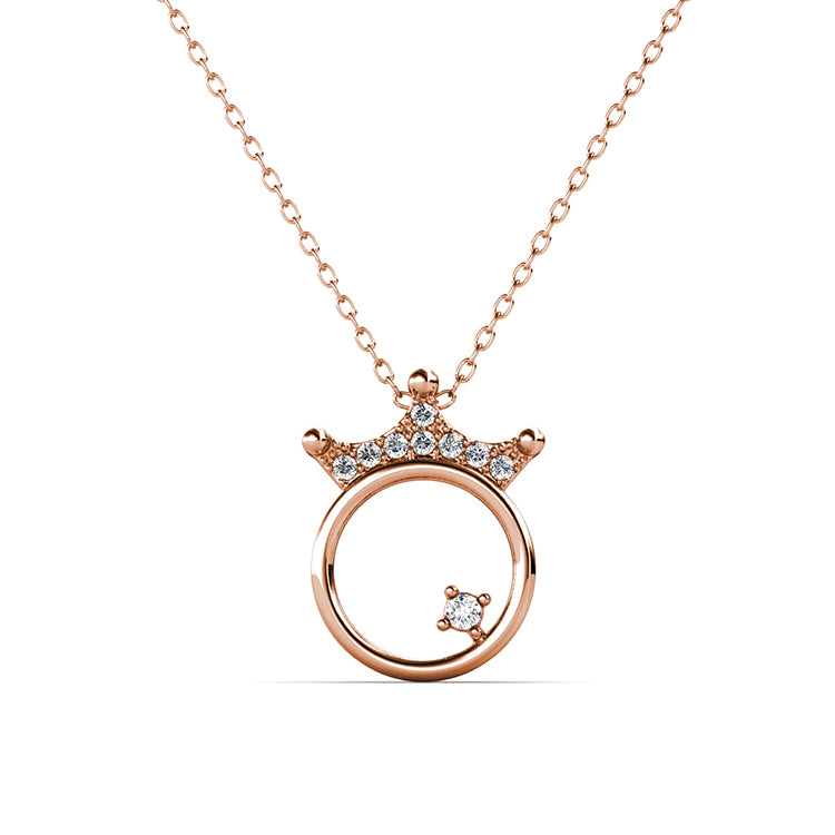 Romantic Crown & Crystal Circle Necklace Pendant Trendy Everyday Accessory  / DP0778