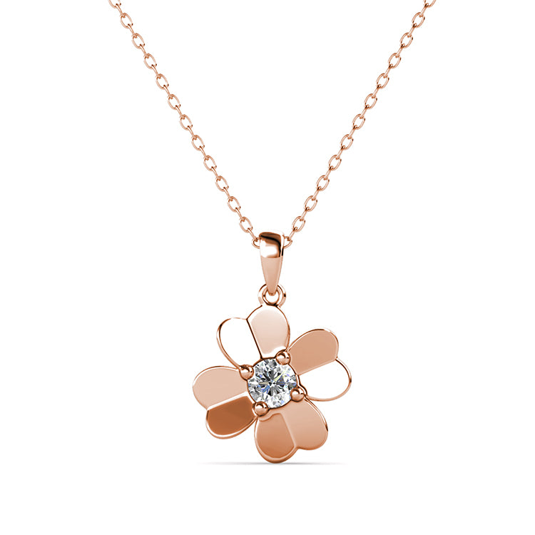 Sweet 5-Petal Flower Necklace with Swarovski Crystal Minimalist Polished Floral Pendant / DP0776