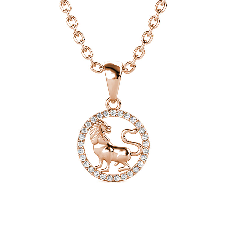 18K White Gold Plated Leo Necklace  Sparkling Swarovski Crystal Lion Pendant July & August Birthday Gift/ DP0663