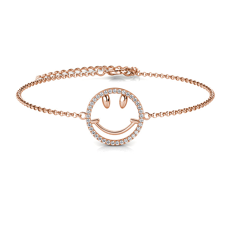 Cheerful Gift Emoji Bracelet Silver Plated Hollow Smiley Face  Outline Ladies Flexible Adjustable Chain / DB0217