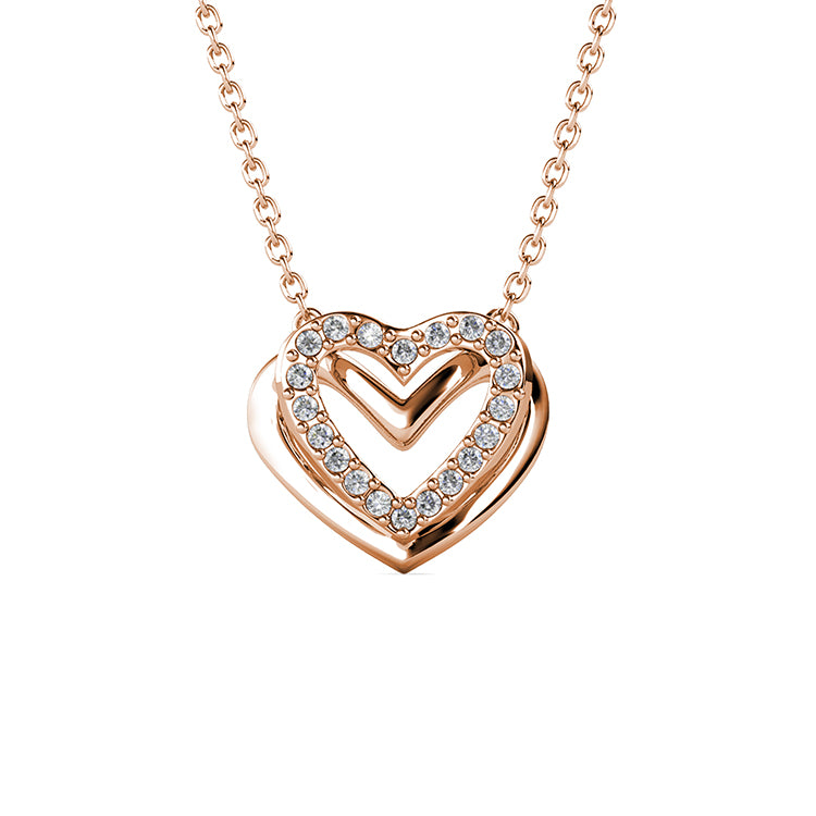 18K White Gold Plated Hypoallergenic Double Heart Pendant Chic Designer-Inspired Jewelry/ DP0765