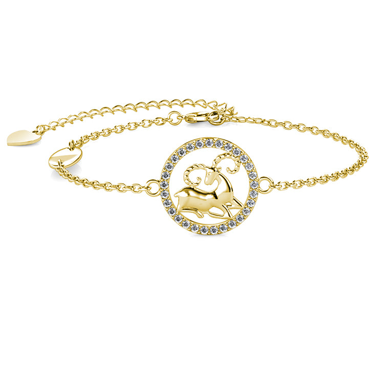 Fearless & Energetic Aries Zodiac Crystal Bracelet Hypoallergenic Gold Plated /DB0204
