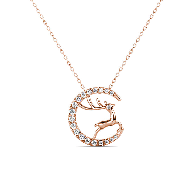 Whimsical Crescent Moon & Stag Necklace Pendant with Swarovski Crystals Dreamy Nature-Inspired Jewelry  / DP0785