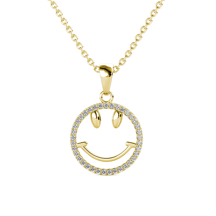 Happy Smiley Face Necklace with Swarovski Crystals Halo Perfect Birthday & Friendship Gift/ DP0758