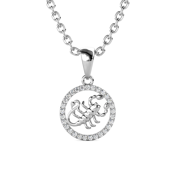 Vintage Silver-Tone Libra Balance Pendant 18K White Gold Plated Swarovski Crystal Halo Coin / DP0666