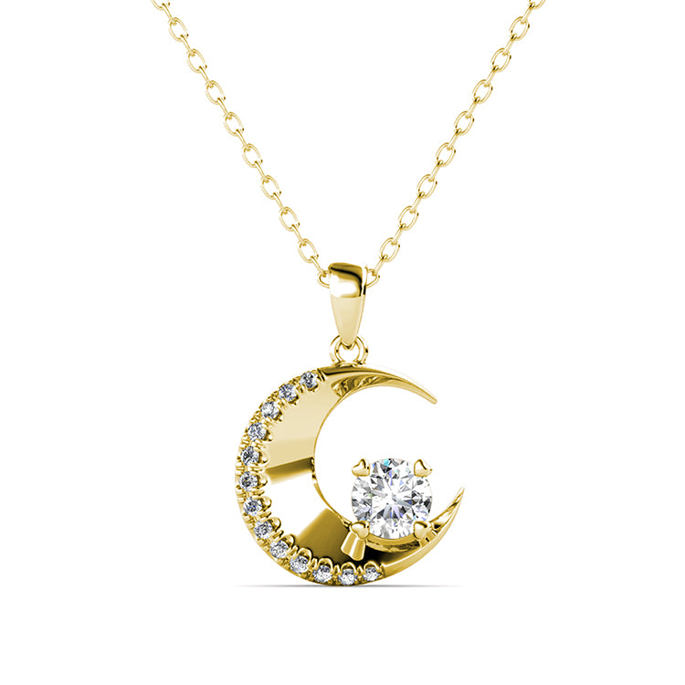 Romantic Crescent Moon & Crystal Star Pendant Elegant Everyday Layering Jewelry  / DP0775