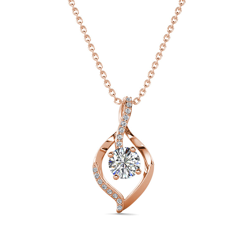 Elegant Twisted Teardrop Solitaire Pendant Necklace With Swarovski Crystals/ DP0801