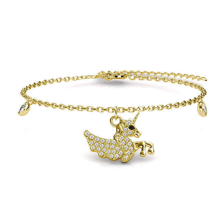 Anti-Tarnish Copper Dainty Swarovski Crystal Unicorn Charm Bracelet  / DB0226