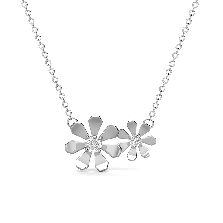 Dainty Clean Girl Flower Necklace Trendy Geometric Daisy Necklace with Twin Swarovski Crystals  / DP0797